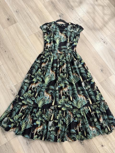 Cotton Black Ruffle Sleeve Cheetah Dress
