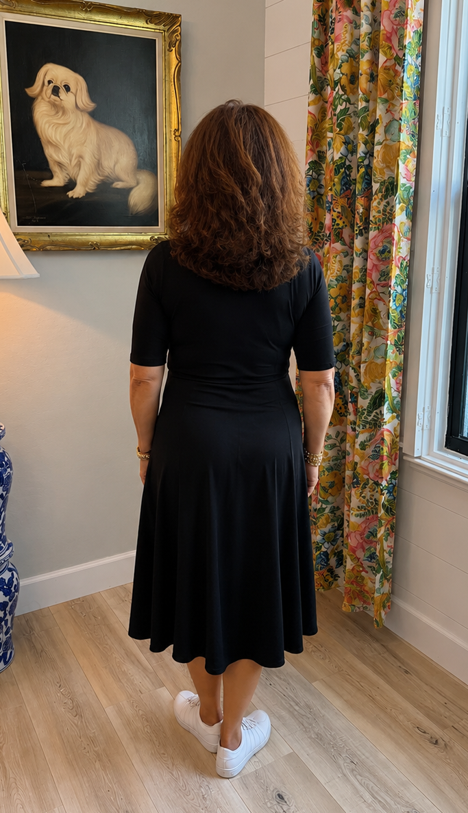 Cotton Jersey Black Knit Fit and Flare Dress
