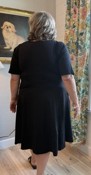 Cotton Jersey Black Knit Fit and Flare Dress