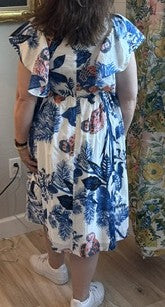 Cotton Blue and White Owl-Print Dress.