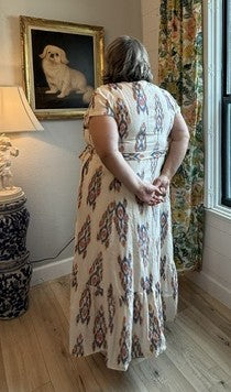 Cotton Ikat Cream and Blue Maxi with Sash