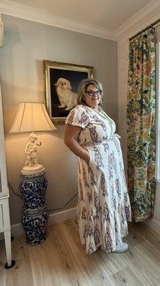 Cotton Ikat Cream and Blue Maxi with Sash