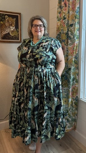 Cotton Black Ruffle Sleeve Cheetah Dress