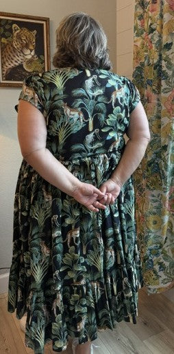 Cotton Black Ruffle Sleeve Cheetah Dress