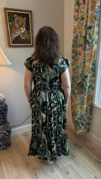 Cotton Black Ruffle Sleeve Cheetah Dress