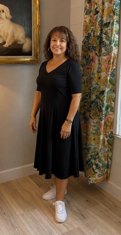 Cotton Jersey Black Knit Fit and Flare Dress