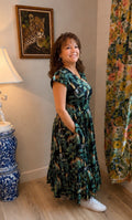 Cotton Black Ruffle Sleeve Cheetah Dress