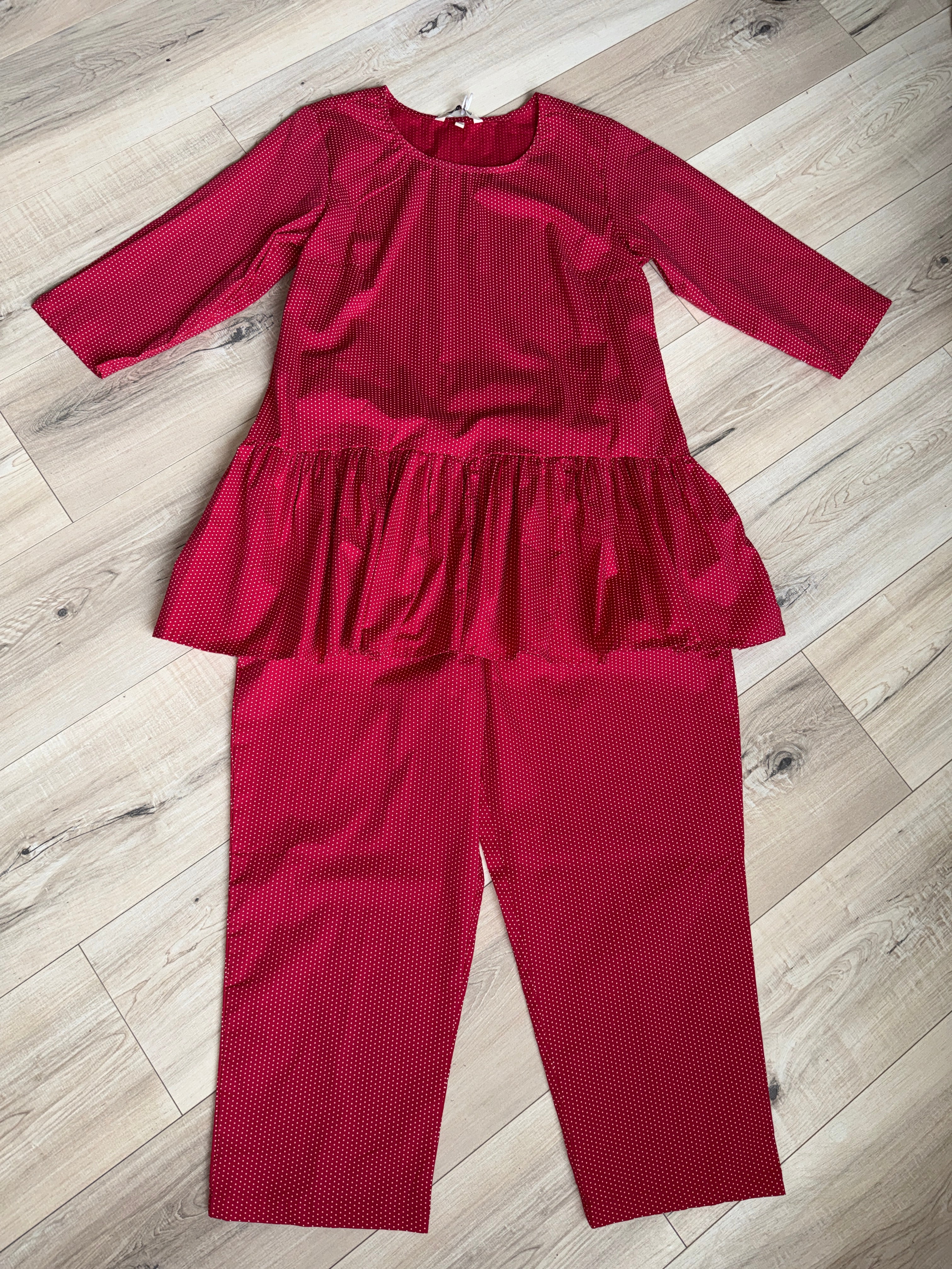 Cotton Red Pin-Dot Coordinated Set