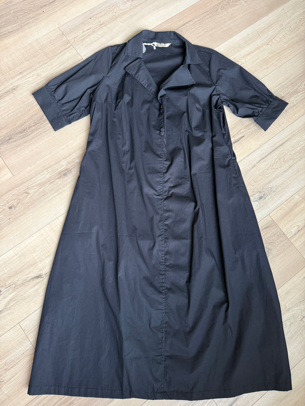 Cotton Black Poplin Wrap-Top Midi Shift