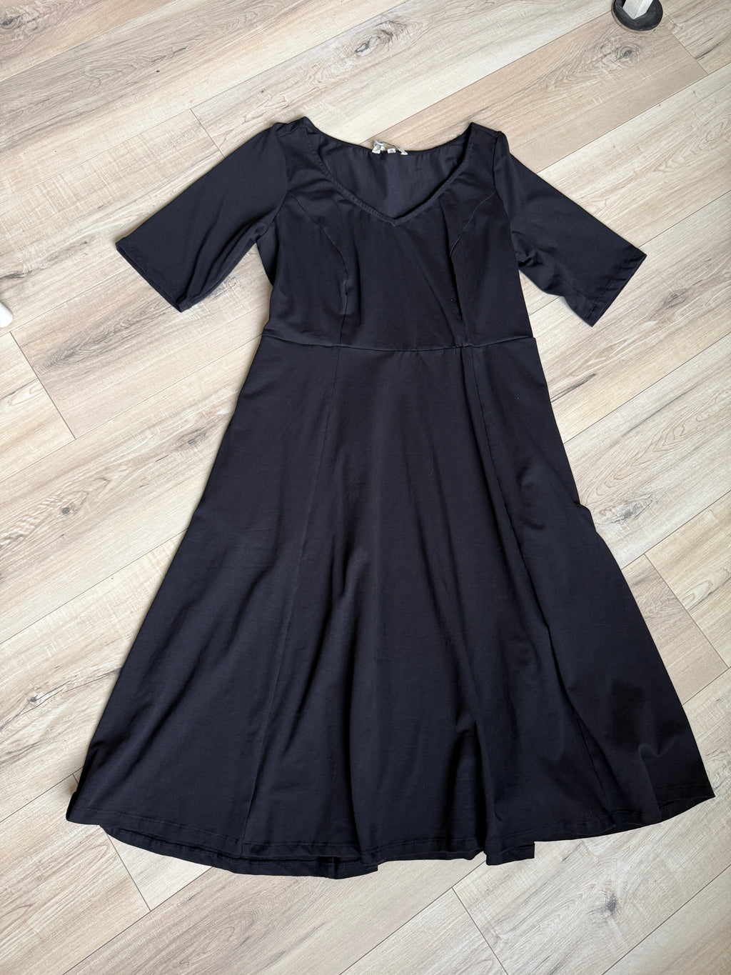 Cotton Jersey Black Knit Fit and Flare Dress