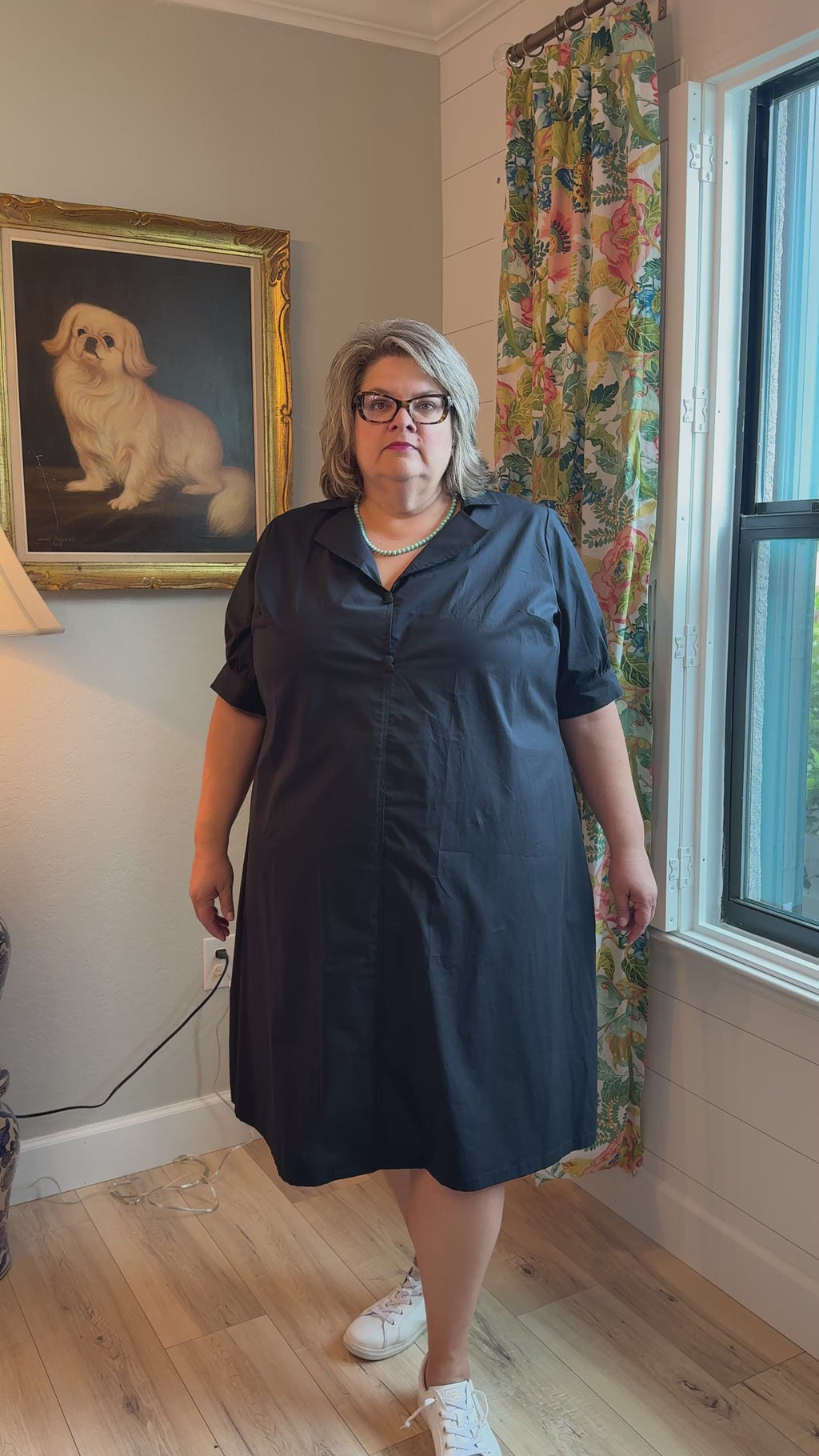 Cotton Black Poplin Wrap-Top Midi Shift