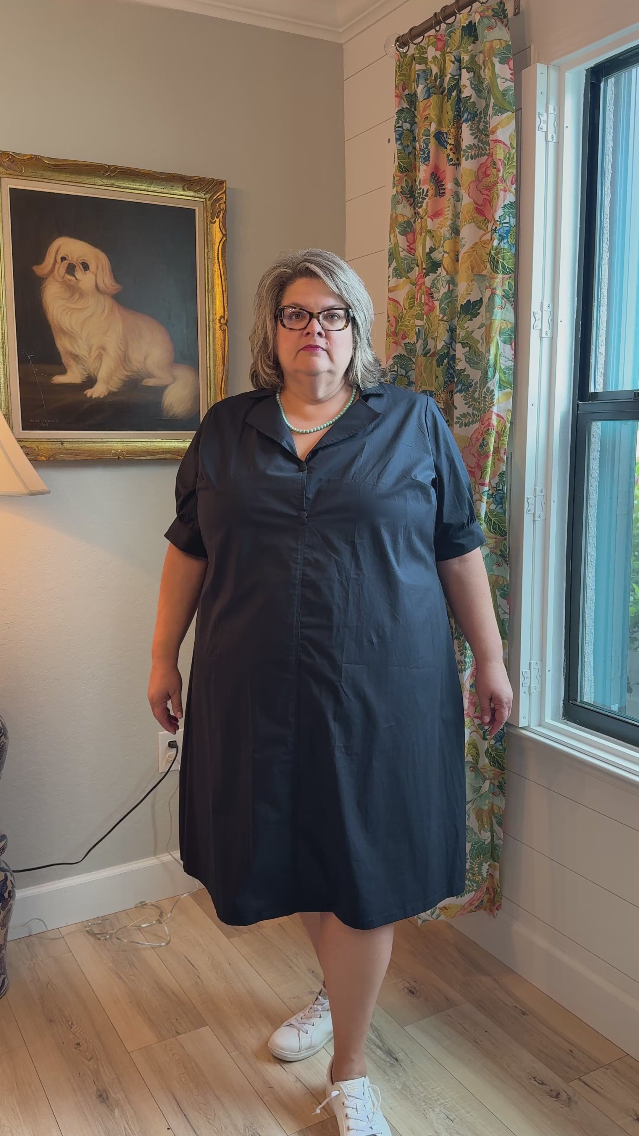 Cotton Black Poplin Wrap-Top Midi Shift